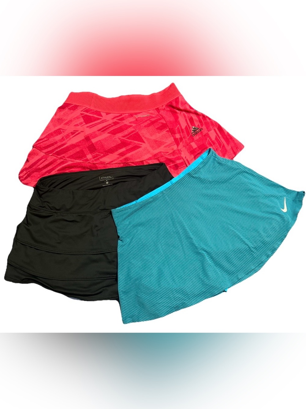 Athleta Nike Adidas skort bundle – 3 athletic pieces, all with built-in shorts.